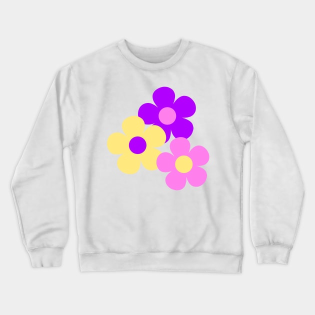 60's Flower Power Pop Flowers in Pink, Purple and Yellow Crewneck Sweatshirt by MellowCat